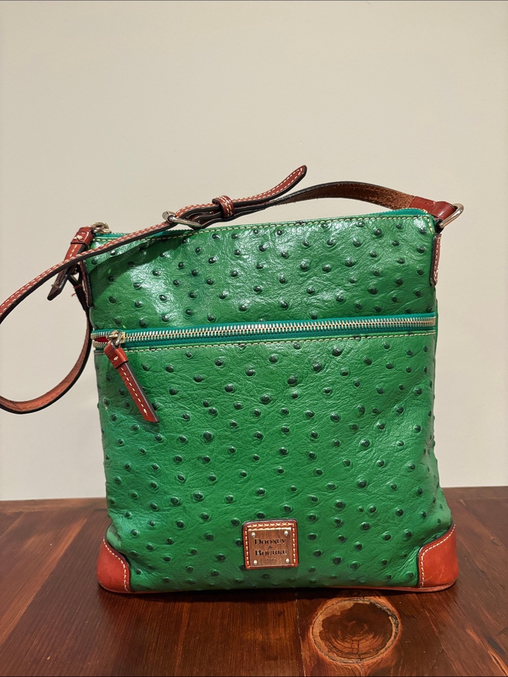 Dooney & Bourke Ostrich and Leather Crossbody Green